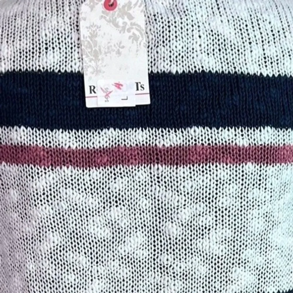 Rag Poets Tulum Sleeveless‎ Navy Pink Striped Sweater Tank Large Coastal Beach - Picture 4 of 5